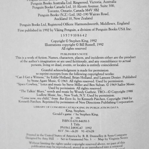 Stephen King Gerald's Game First Edition / First Printing