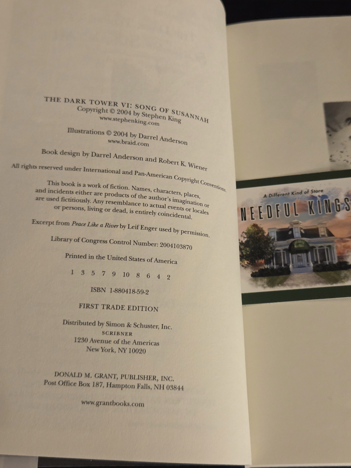 Stephen King The Dark Tower VI: Song of Susannah First Edition