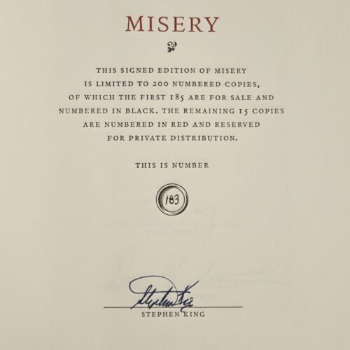 Stephen King Suntup Misery Signed Limited Edition #183 with Remarque