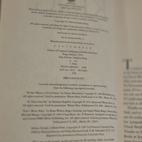 Stephen King Bag of Bones First Edition / First Printing