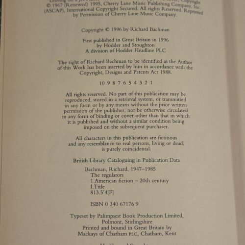 Stephen King – The Regulators (UK First Edition, Hodder & Stoughton)