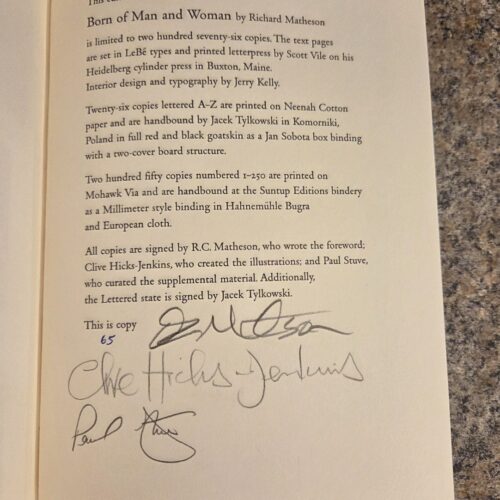Richard Matheson – Born of Man and Woman Suntup Editions Numbered Edition #221 – Signed by the Author & Artists
